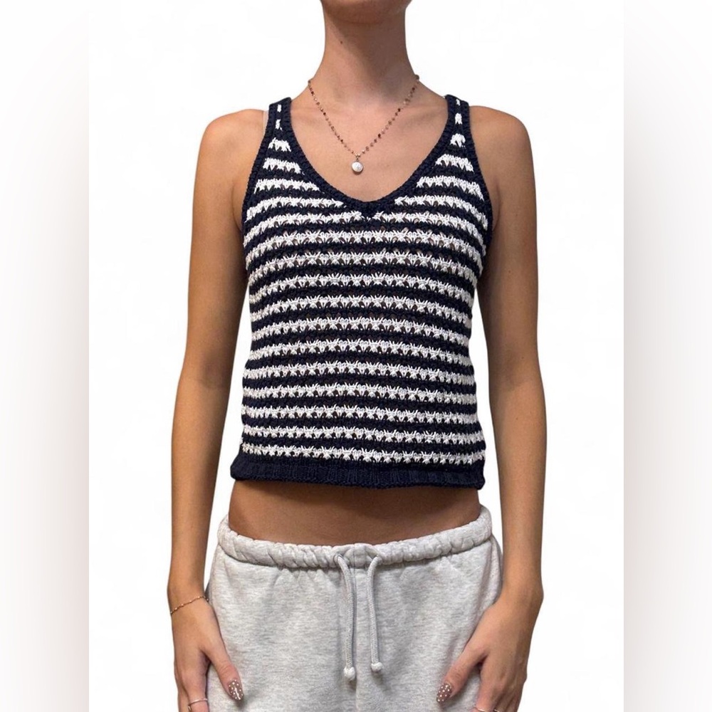 Striped Knit Tank Top - Navy & White